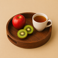 Wooden Round Serving Tray for Tea, Snacks & Coffee
