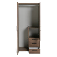 Solid Wood Wardrobe with Drawer Storage for Bedroom in Walnut Finish