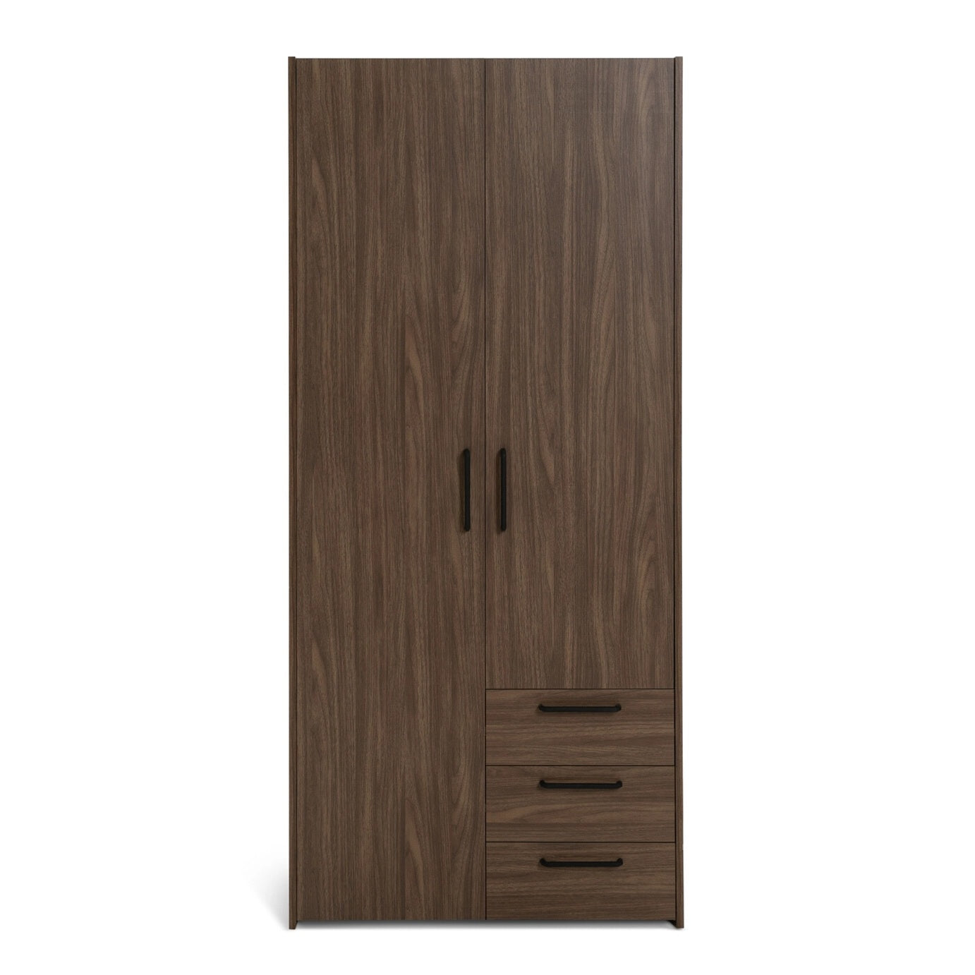 Solid Wood Wardrobe with Drawer Storage for Bedroom in Walnut Finish