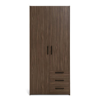 Solid Wood Wardrobe with Drawer Storage for Bedroom in Walnut Finish