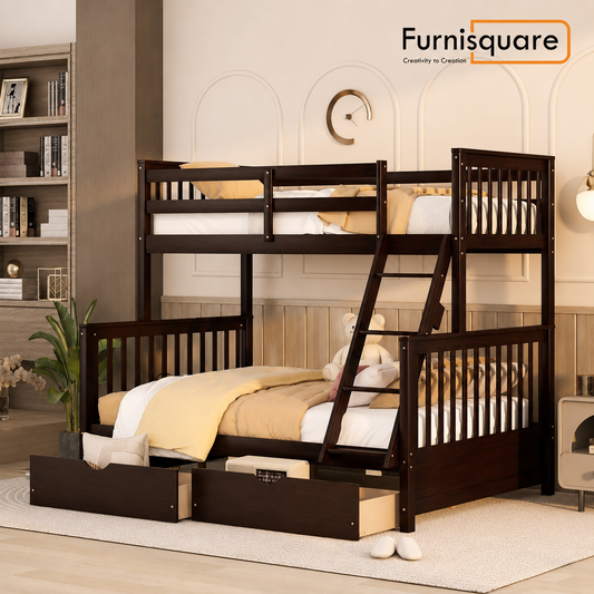Wooden Bunk Bed with Storage Drawers