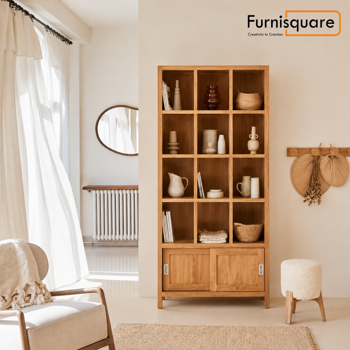 Wooden Bookshelf for Living Storage in Honey Finish