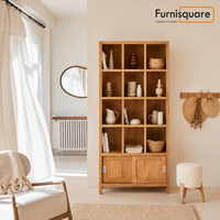 Wooden Bookshelf for Living Storage in Honey Finish
