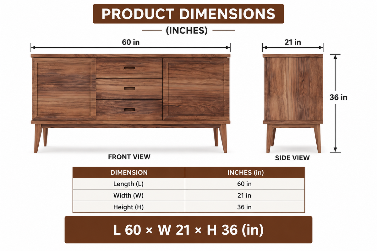 Solid Wood Sideboard with Integrated Pulls & Tapered Legs