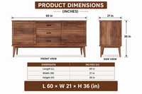 Solid Wood Sideboard with Integrated Pulls & Tapered Legs