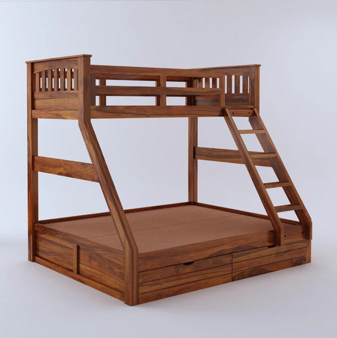 Wooden Loft Bunk Bed with Double Bed & Storage Drawers