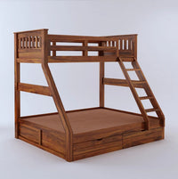 Wooden Loft Bunk Bed with Double Bed & Storage Drawers