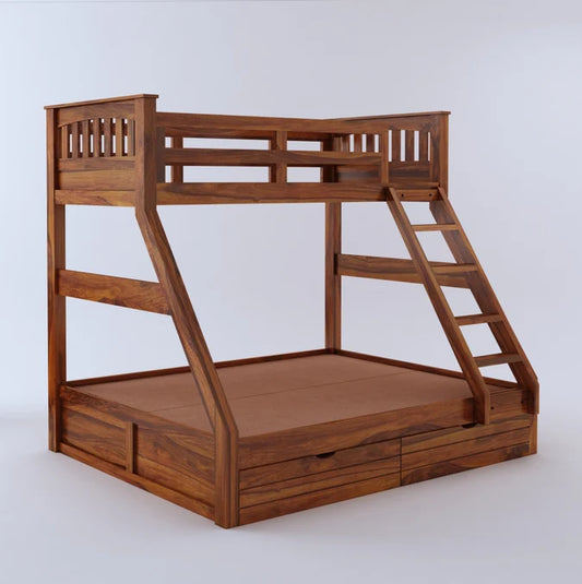 Wooden Loft Bunk Bed with Double Bed & Storage Drawers
