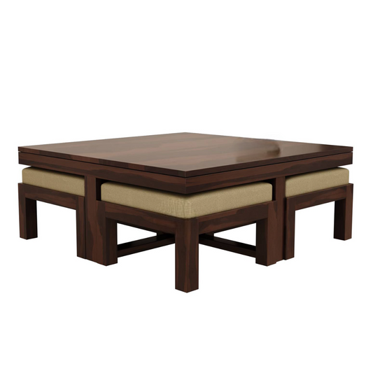 Solid Sheesham Wood  Coffee Table with 4 Stools for Living Room