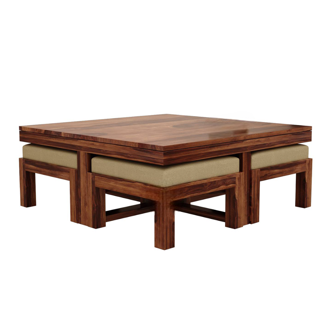 Solid Sheesham Wood  Coffee Table with 4 Stools for Living Room