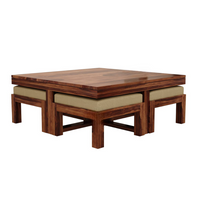 Solid Sheesham Wood  Coffee Table with 4 Stools for Living Room