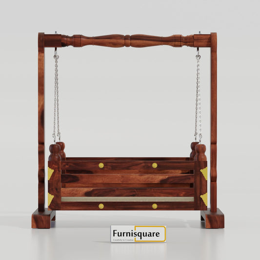 Wooden Jhula for Small Baby in Walnut Finish