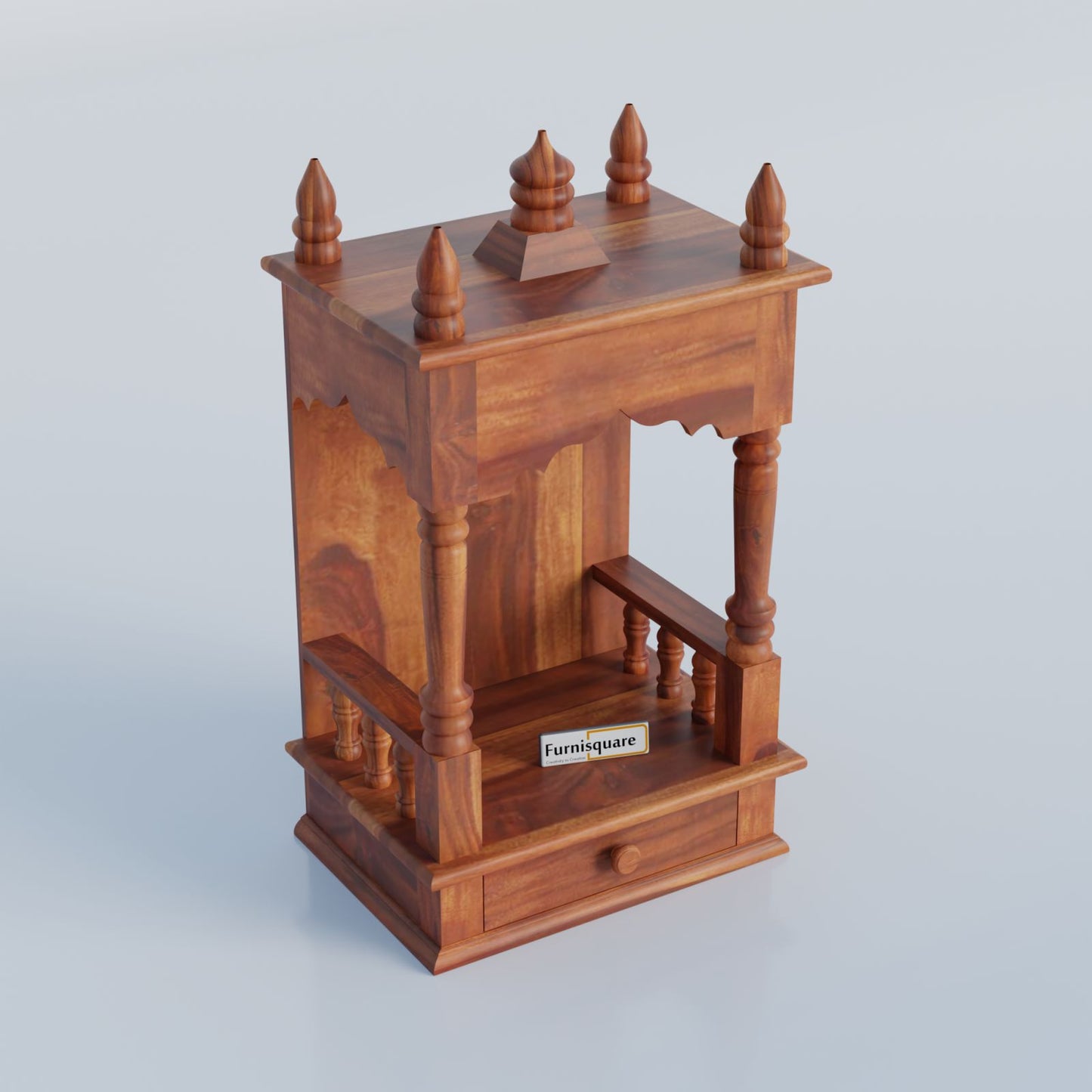 Solid Wood Handcrafted Puja Mandir with Traditional Design