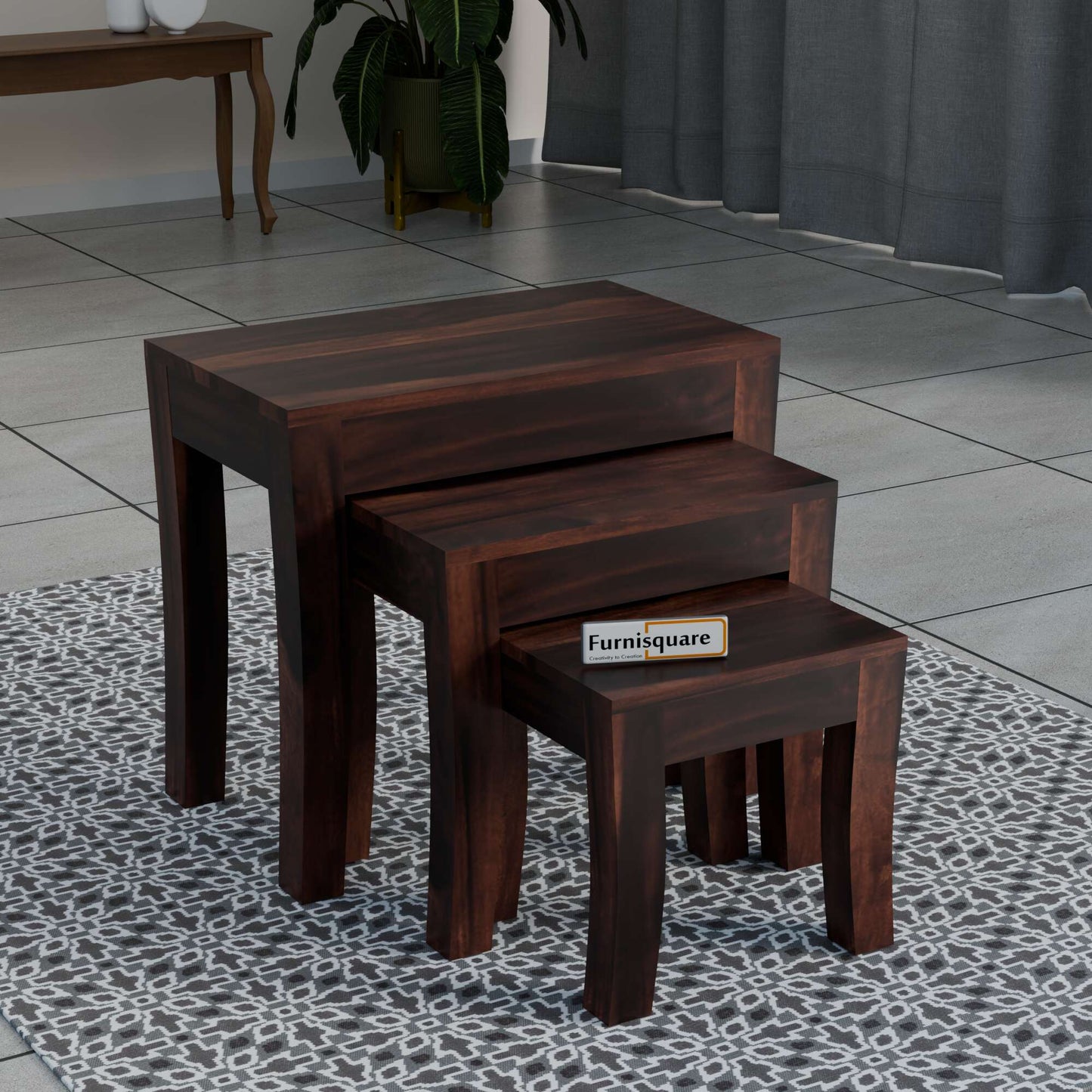 Solid Wood Nesting Tables Set of 3 Stools for Living Room