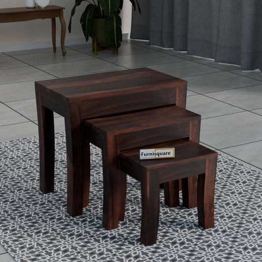 Solid Wood Nesting Tables Set of 3 Stools for Living Room