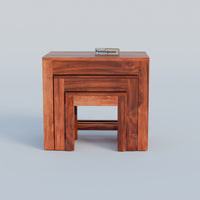 Wooden Nesting Tables Set of 3 Stools for Decor & Living Room
