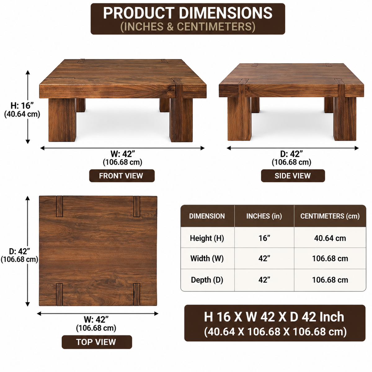 Solid Wood Square Coffee Table with Block Legs
