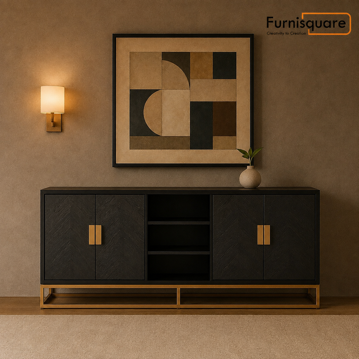 Solid Wood Sideboard Cabinet with Storage for Living Room
