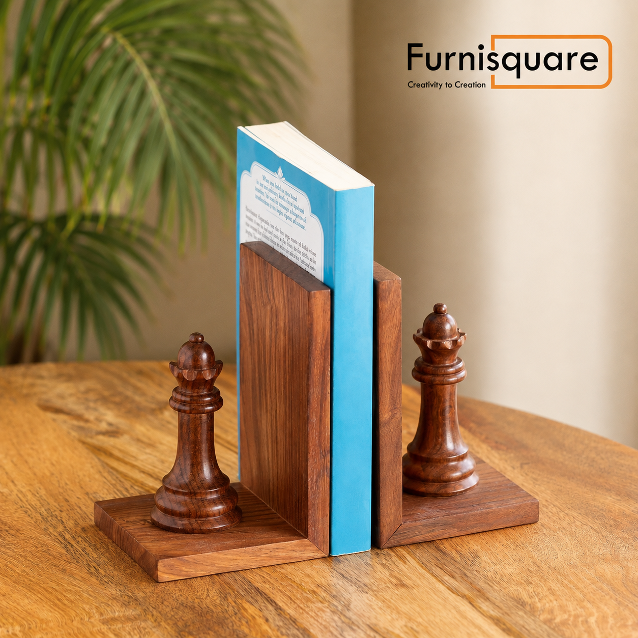 Sheesham Wood Chess Queen Bookends for Home Decor