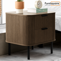 Solid Wood Bedside Table with Drawers for Bedroom in Walnut Finish