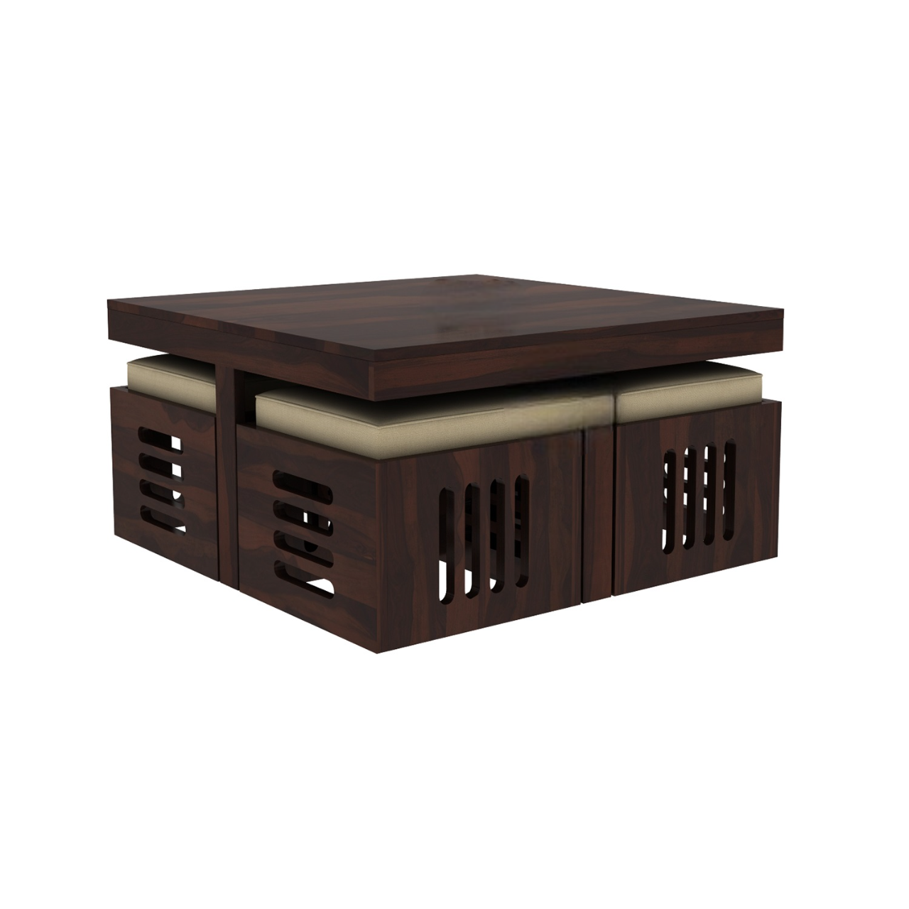 Wooden Coffee Table with 4 Stools