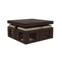 Wooden Coffee Table with 4 Stools