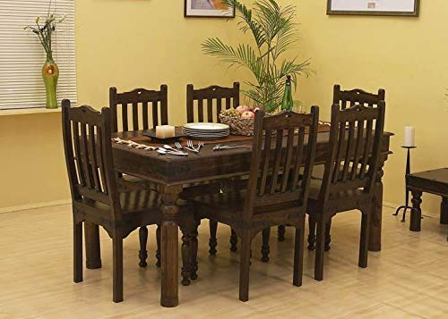 Wooden Dining Table 6 Seater Set with Chairs for Living Room