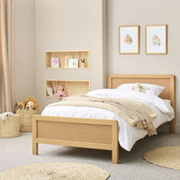 Wooden Single Bed for Kid's Bedroom in Rattan Design