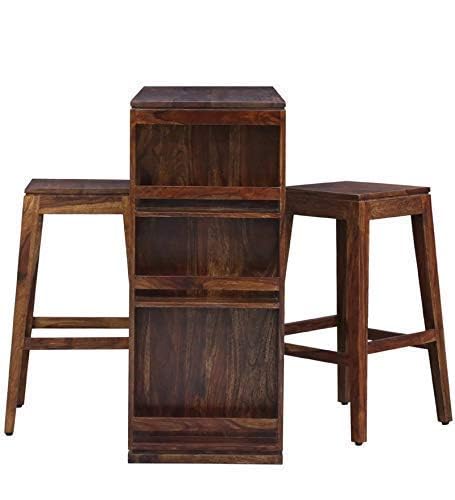 Solid Wood Long 2-Seater Bar Table with 3 Open Shelf Storage Sets for Bar Furniture