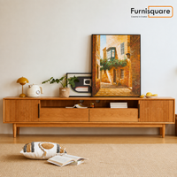 Solid Wood TV Cabinet with Storage for Living Storage in Natural Oak Finish