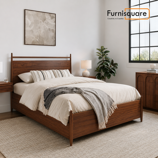 Solid Wood Queen Size Bed with Storage Drawers in Walnut Finish