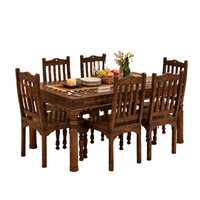 Wooden Dining Table 6 Seater Set with Chairs for Living Room