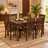 Wooden Dining Table 6 Seater Set with Chairs for Living Room