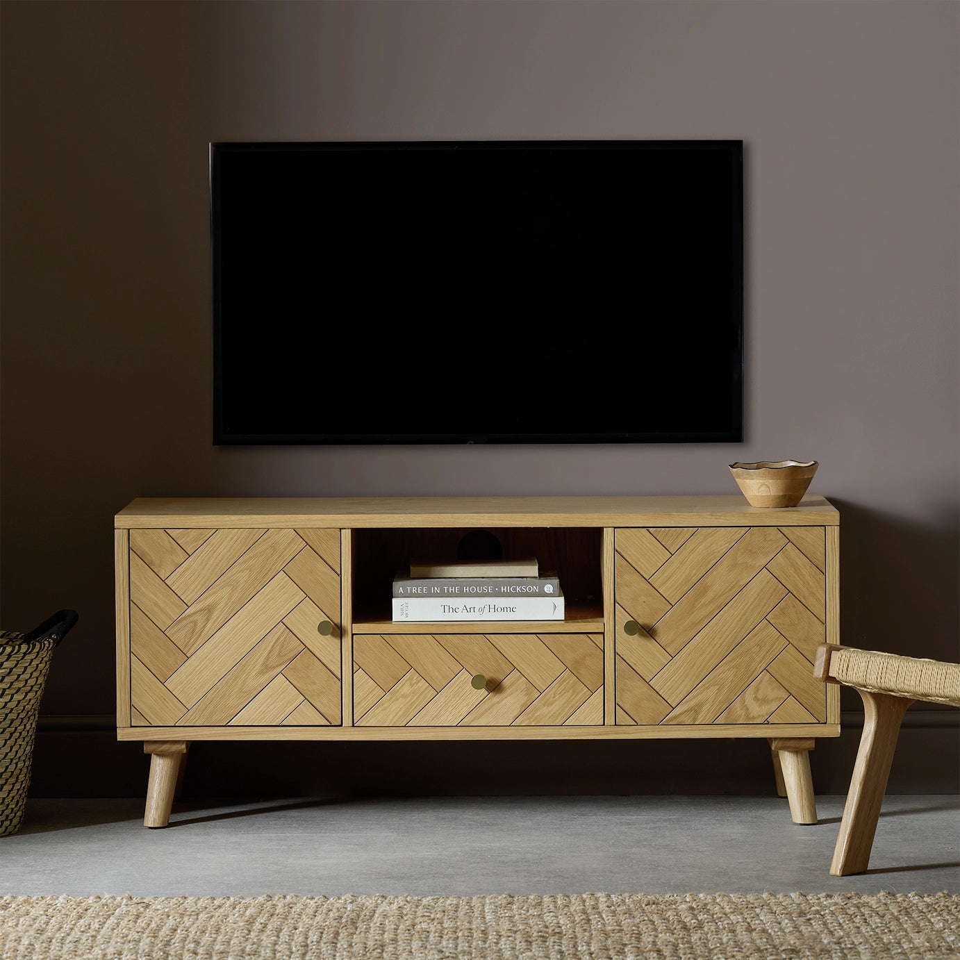 Wooden TV Cabinet for Living Room in Rustic Finish