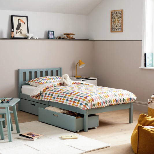 Solid Wood Single Bed with Storage Drawers