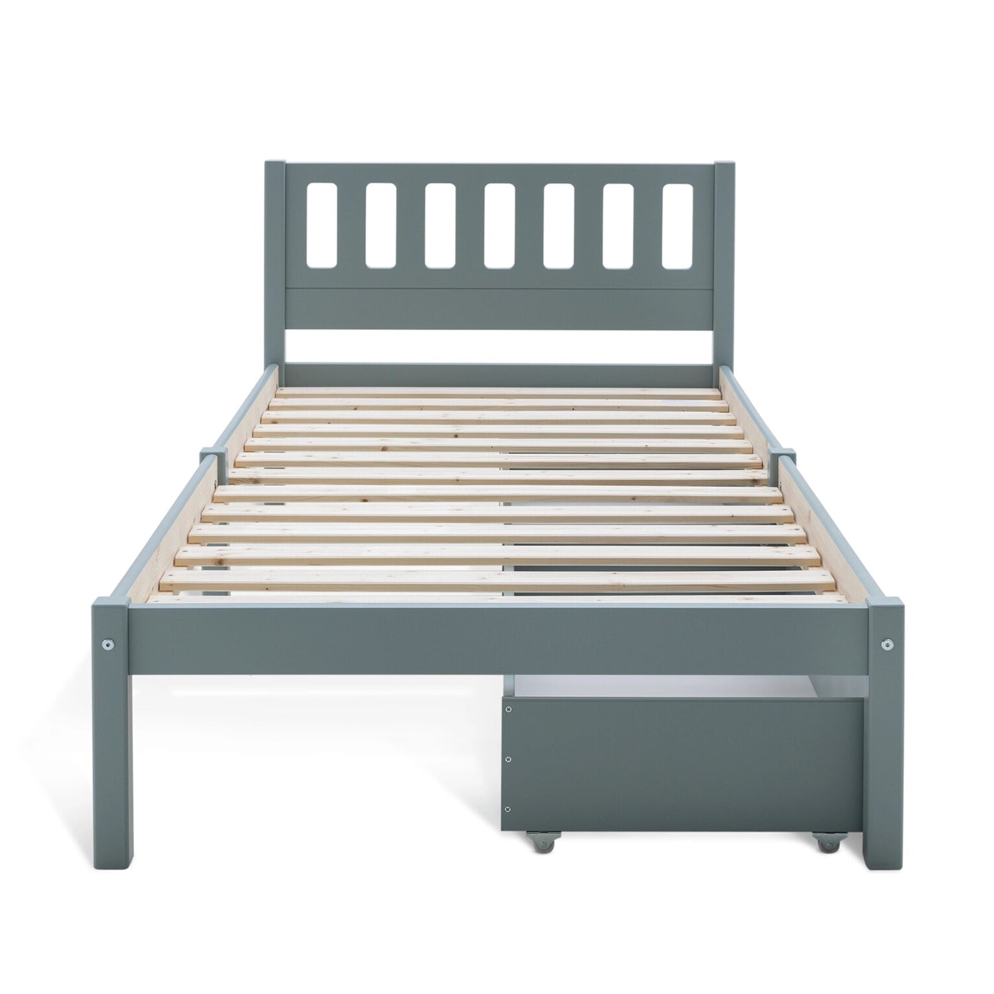 Solid Wood Single Bed with Storage Drawers