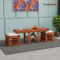 Wooden Coffee Table with Stool for Living Room