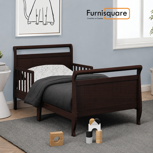 Solid Wood Single Bed without Storage in Walnut Finish