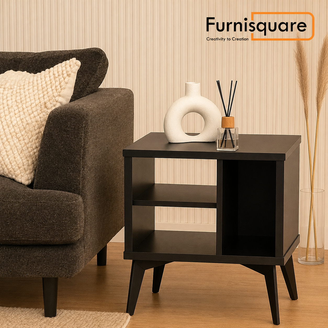 Solid Wood End Table with Open Shelving