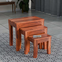 Solid Wood Nesting Tables Set of 3 Stools for Living Room