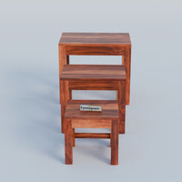 Wooden Nesting Tables Set of 3 Stools for Decor & Living Room