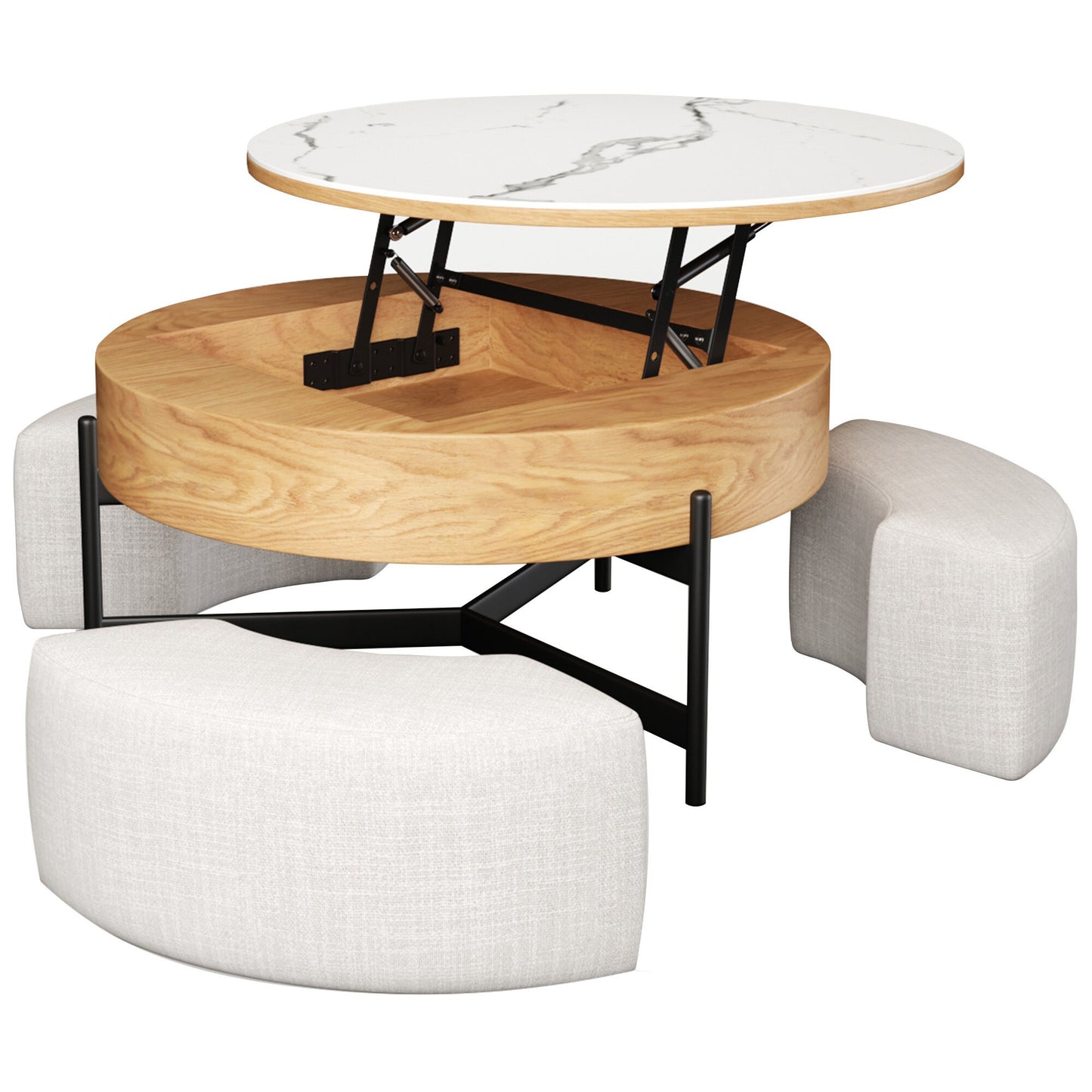 Solid Wood 4-Piece Ottoman & Lift-Top Coffee Table Set
