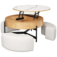 Solid Wood 4-Piece Ottoman & Lift-Top Coffee Table Set