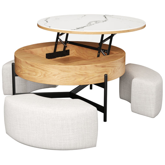 Solid Wood 4-Piece Ottoman & Lift-Top Coffee Table Set