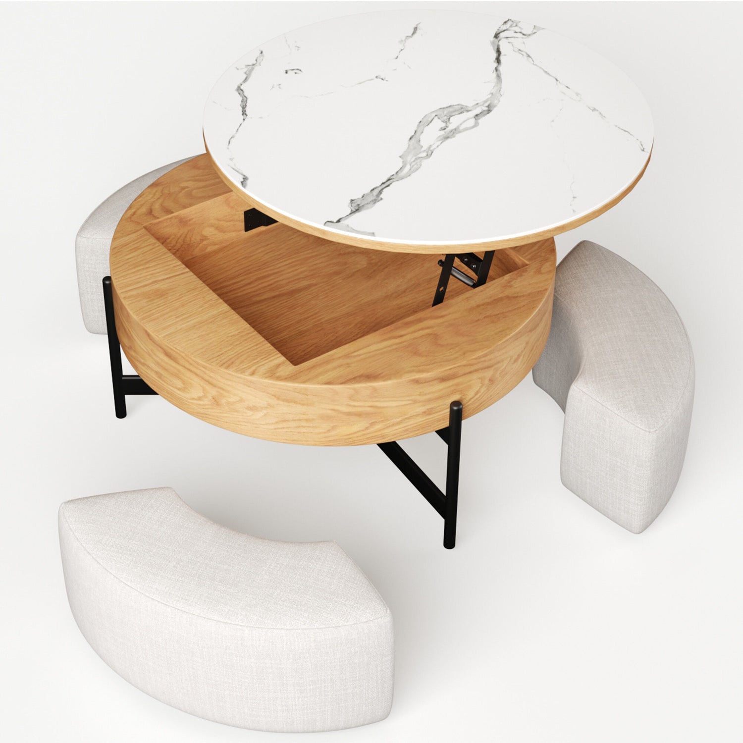 Solid Wood 4-Piece Ottoman & Lift-Top Coffee Table Set