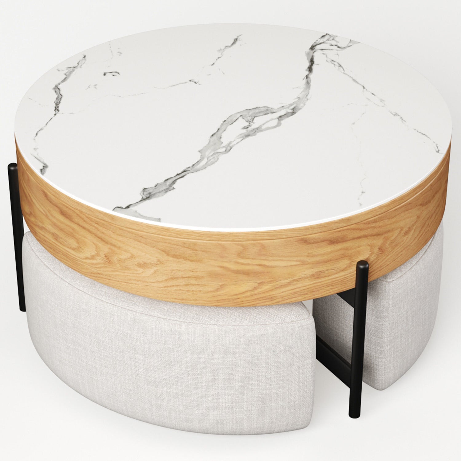 Solid Wood 4-Piece Ottoman & Lift-Top Coffee Table Set
