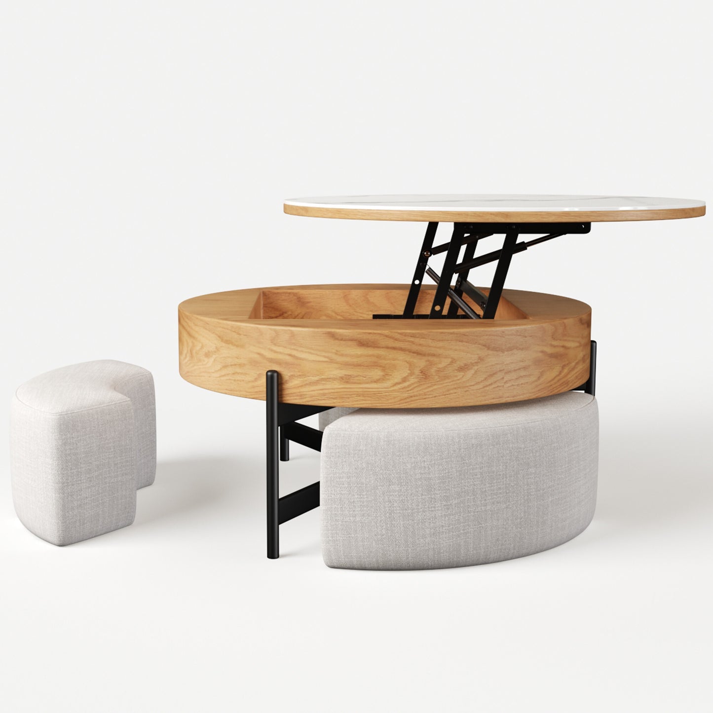 Solid Wood 4-Piece Ottoman & Lift-Top Coffee Table Set