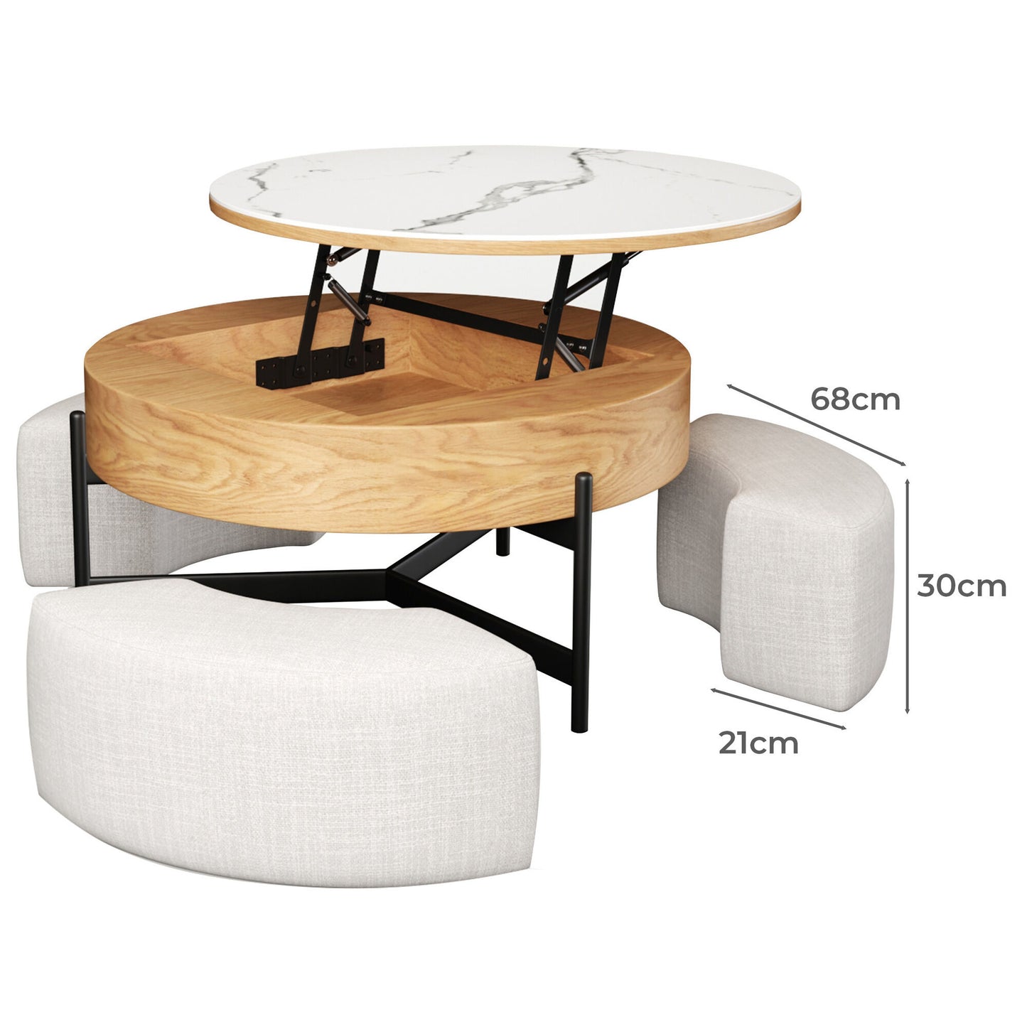 Solid Wood 4-Piece Ottoman & Lift-Top Coffee Table Set