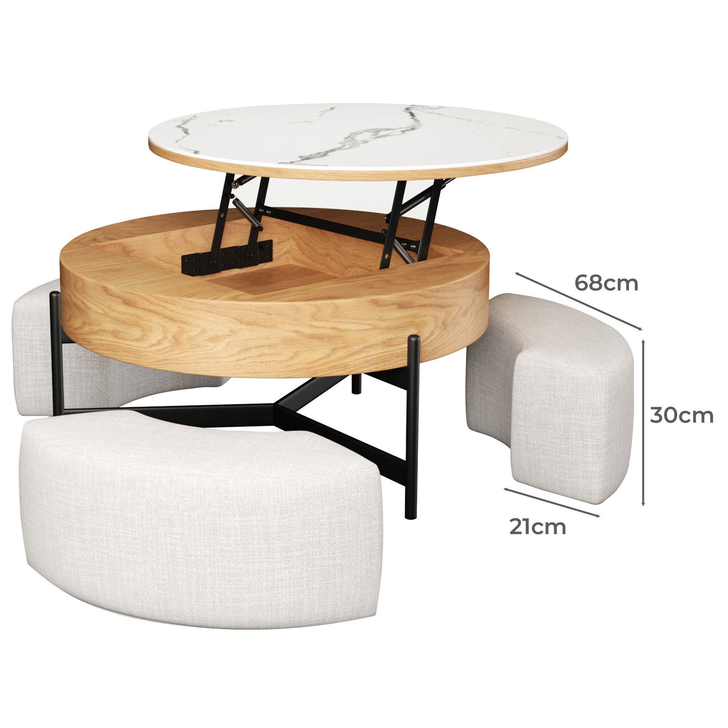 Solid Wood 4-Piece Ottoman & Lift-Top Coffee Table Set