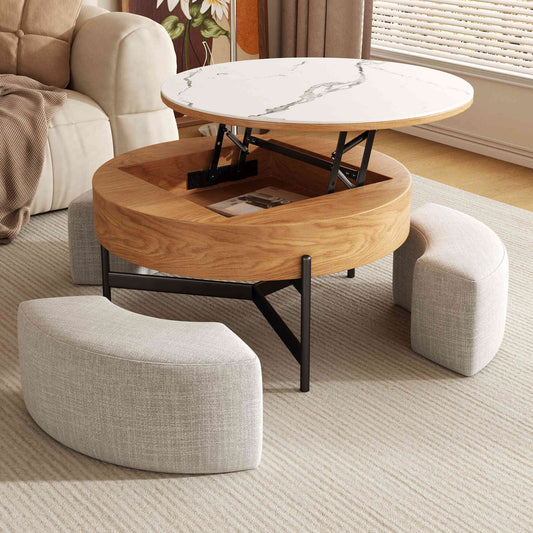 Solid Wood 4-Piece Ottoman & Lift-Top Coffee Table Set